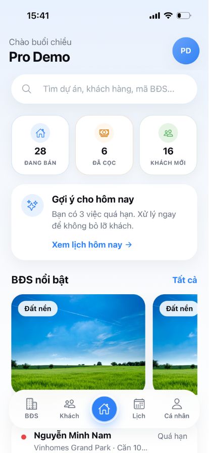 Màn hình Home Linkle Property CRM